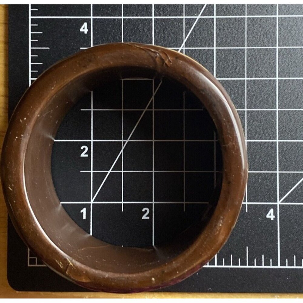 Signed Kenneth Lane Bangle Bracelet  1.5" Wide Inlaid Burled Chunky Wood 8" LOOK - Picture 15 of 15